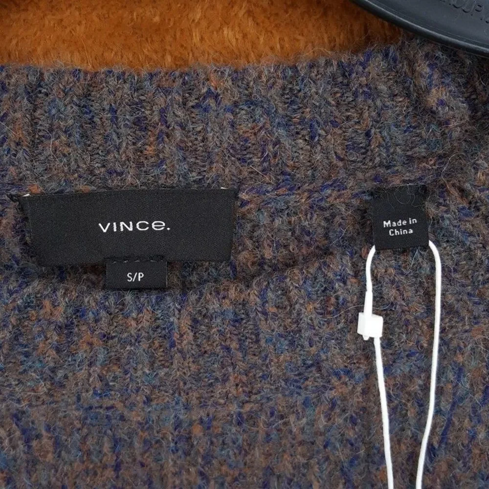 VINCE Sweater Mens Small Brown Blue Pullover Merino Wool Alpaca MOULINE $425